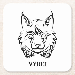 Black and White Tribal Lynx Underlägg Papper Kvadrat