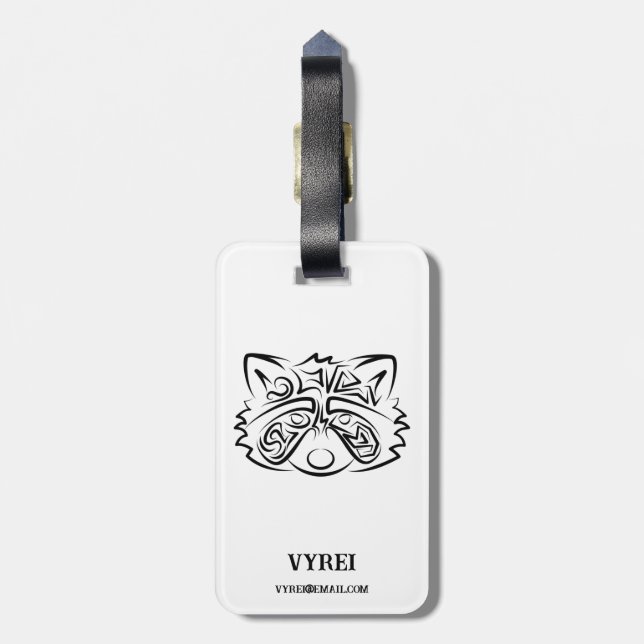 Black and White Tribal Raccoon Bagagebricka (Baksidan Lodrät)