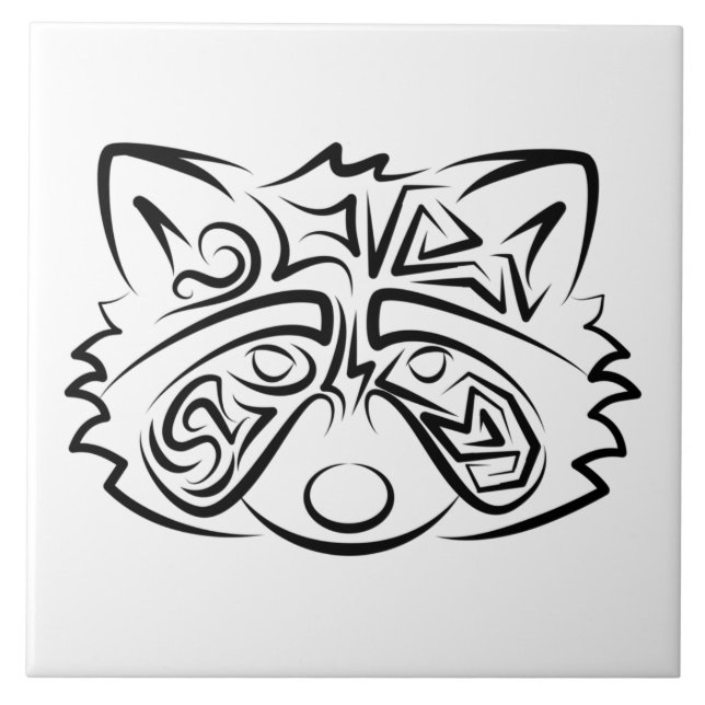Black and White Tribal Raccoon Kakelplatta (Framsidan)