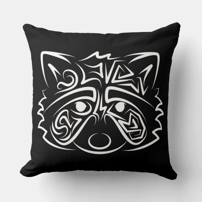 Black and White Tribal Raccoon Kudde (Framsida)
