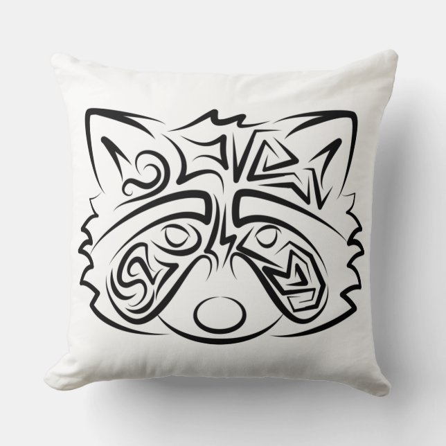 Black and White Tribal Raccoon Kudde (Framsida)