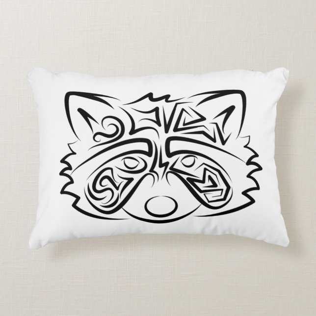 Black and White Tribal Raccoon Prydnadskudde (Framsidan)