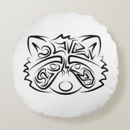 Black and White Tribal Raccoon Rund Kudde