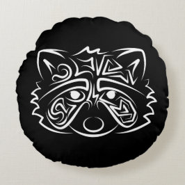 Black and White Tribal Raccoon Rund Kudde