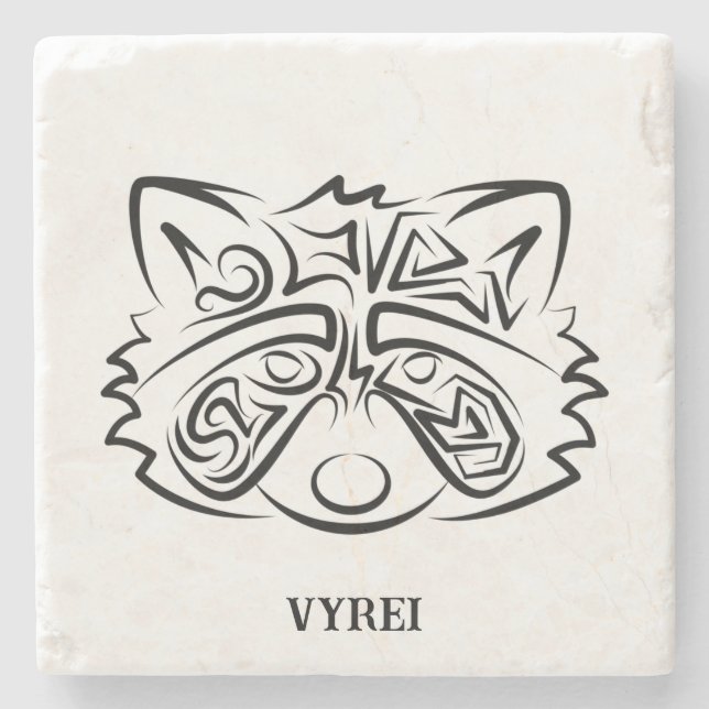 Black and White Tribal Raccoon Stenunderlägg (Framsidan)