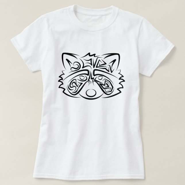 Black and White Tribal Raccoon T Shirt (Design framsida)