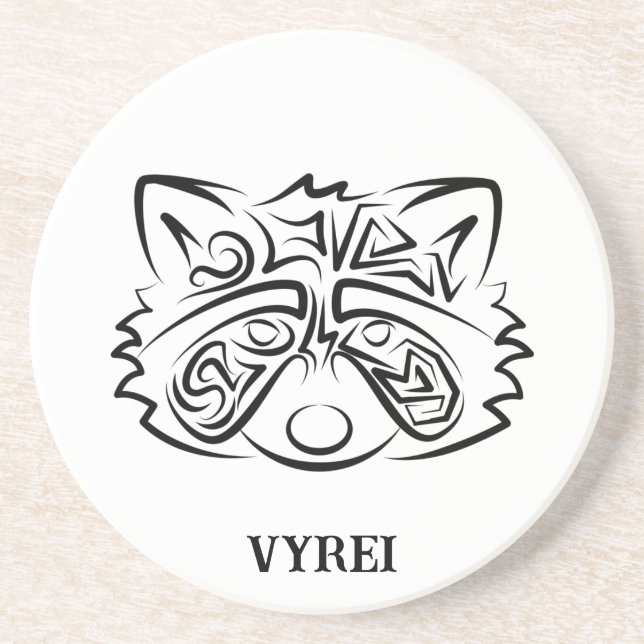 Black and White Tribal Raccoon Underlägg (Framsidan)