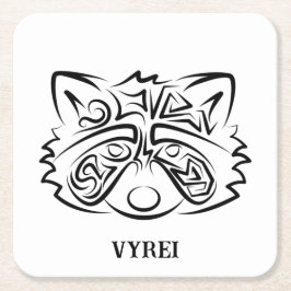 Black and White Tribal Raccoon Underlägg Papper Kvadrat