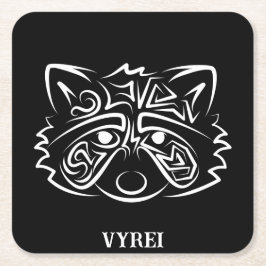 Black and White Tribal Raccoon Underlägg Papper Kvadrat