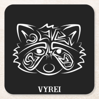 Black and White Tribal Raccoon Underlägg Papper Kvadrat