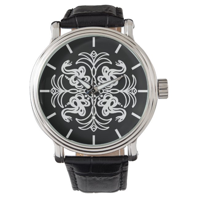 Black and White Tribal Rattlesnake Mandala Armbandsur (Framsida)