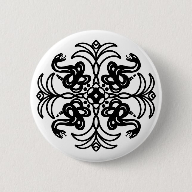 Black and White Tribal Rattlesnake Mandala Knapp (Framsida)