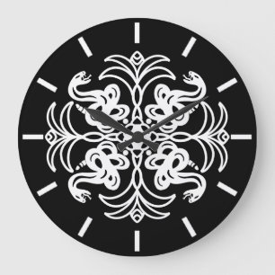 Black and White Tribal Rattlesnake Mandala Stor Klocka