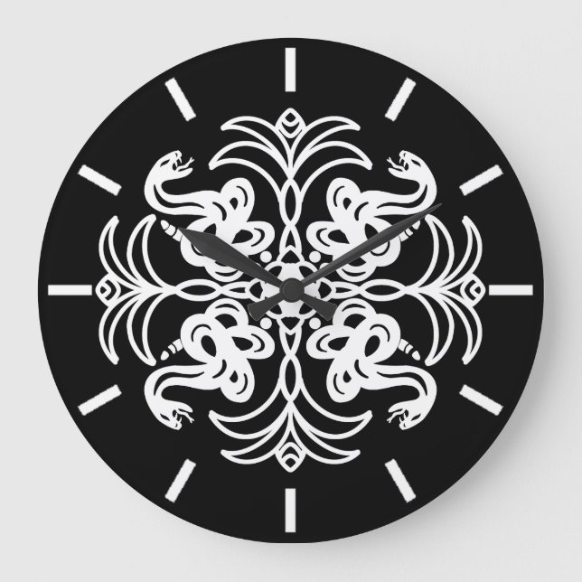 Black and White Tribal Rattlesnake Mandala Stor Klocka (Framsida)