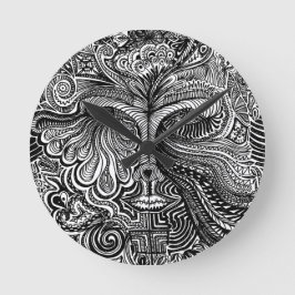 Black and White Trippy Line Porträtt Clock Rund Klocka