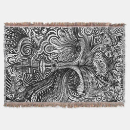 Black and White Trippy Line Porträtt Filt