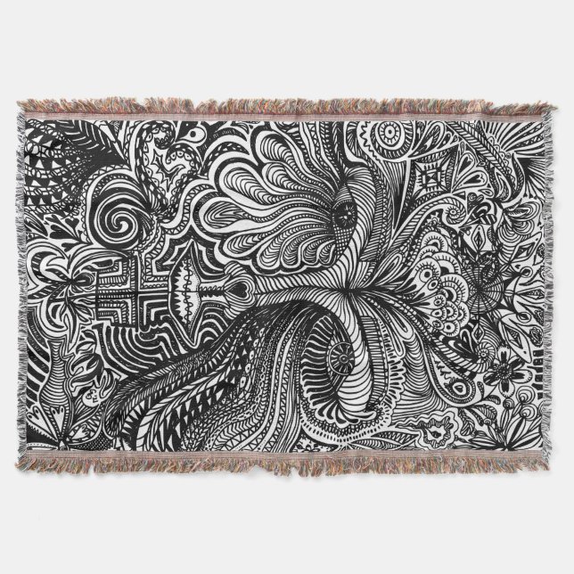 Black and White Trippy Line Porträtt Filt (Framsidan)