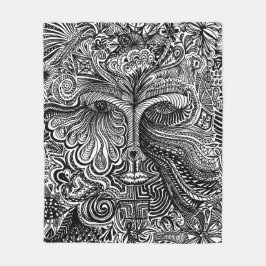 Black and White Trippy Line Porträtt Fleecefilt