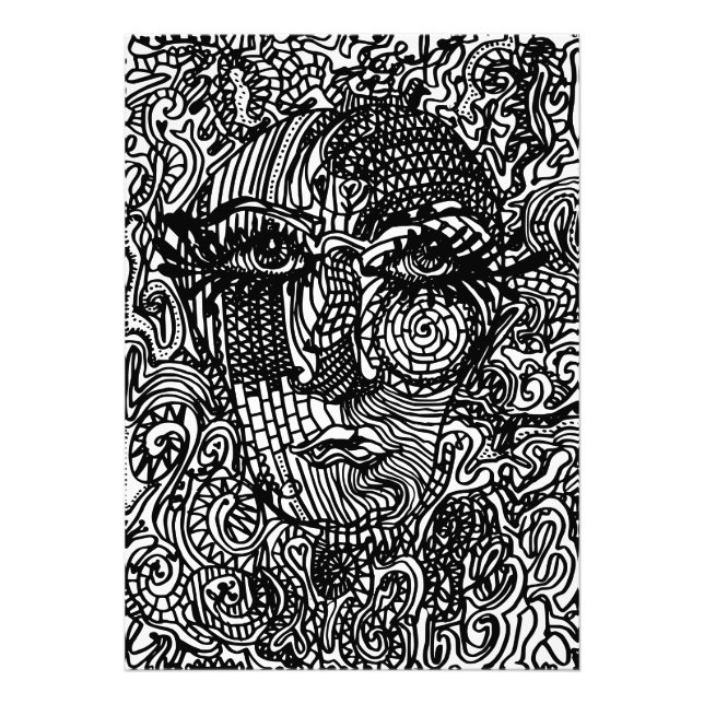 Black and White Trippy Line Porträtt Fototryck (Framsidan)