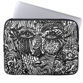 Black and White Trippy Line Porträtt Laptop Fodral