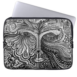 Black and White Trippy Line Porträtt Laptop Fodral