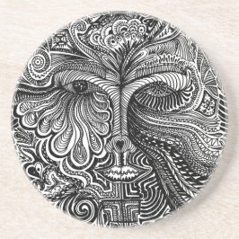 Black and White Trippy Line Porträtt Sandstone Underlägg