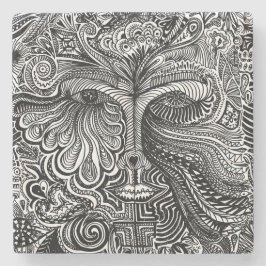 Black and White Trippy Line Porträtt Stenunderlägg