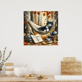 Black and White Tuxedo Cat Dreaming of Äventyr Poster