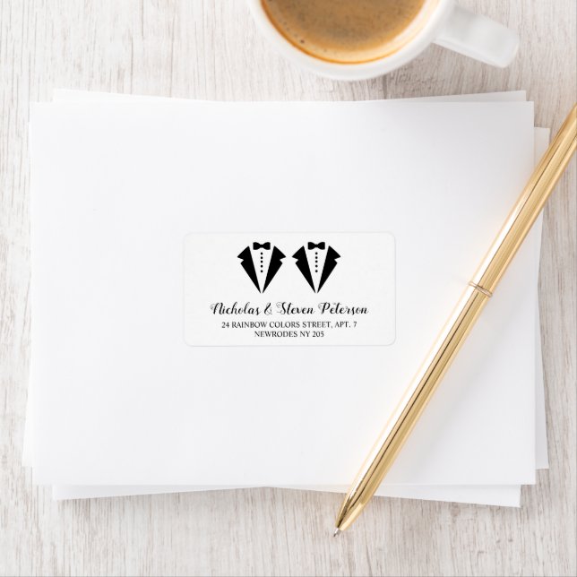 Black and white tuxedo two grooms gay wedding adressetikett (Insitu)