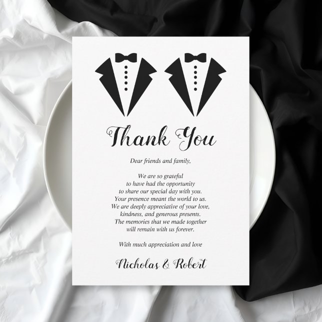 Black and white tuxedo two grooms gay wedding tack kort (Skapare uppladdad)
