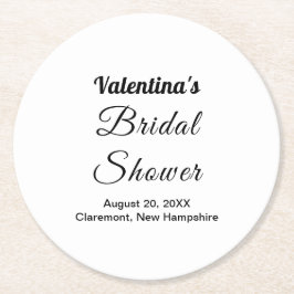 Black and White Typography Bridal Shower Underlägg Papper Rund