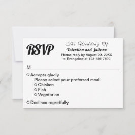 Black and White Typography Wedding RSVP OSA Kort
