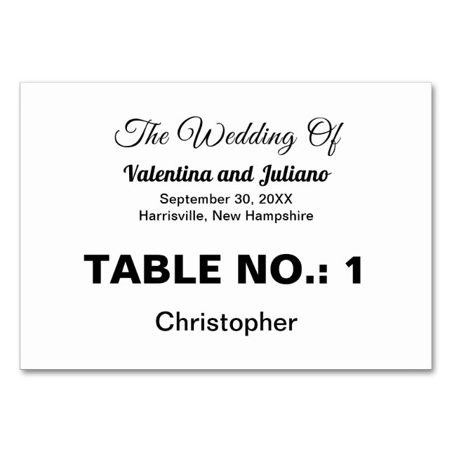 Black and White Typography Wedding Table Number Bordsnummer (Framsidan)