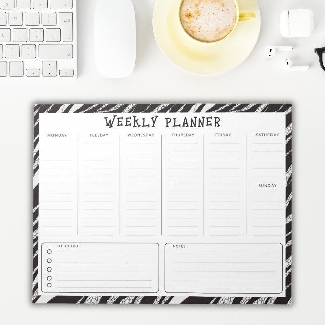 Black and White Undated Weekly Vertical Planner Anteckningsblock (Skapare uppladdad)