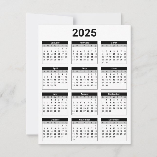 Black and White USA 2025-års-kalender - platta kor (Framsida)