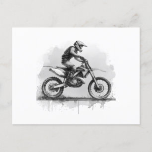 Black and White Vatten Färg Dirt Bike Helg Vykort
