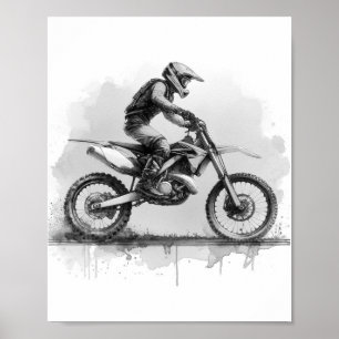 Black and White Vatten Färg Dirt Bike Poster