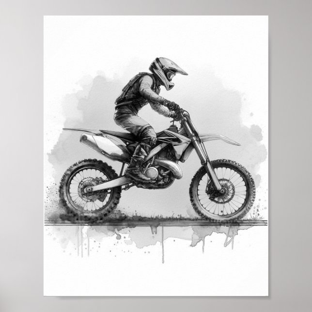 Black and White Vatten Färg Dirt Bike Poster (Framsidan)