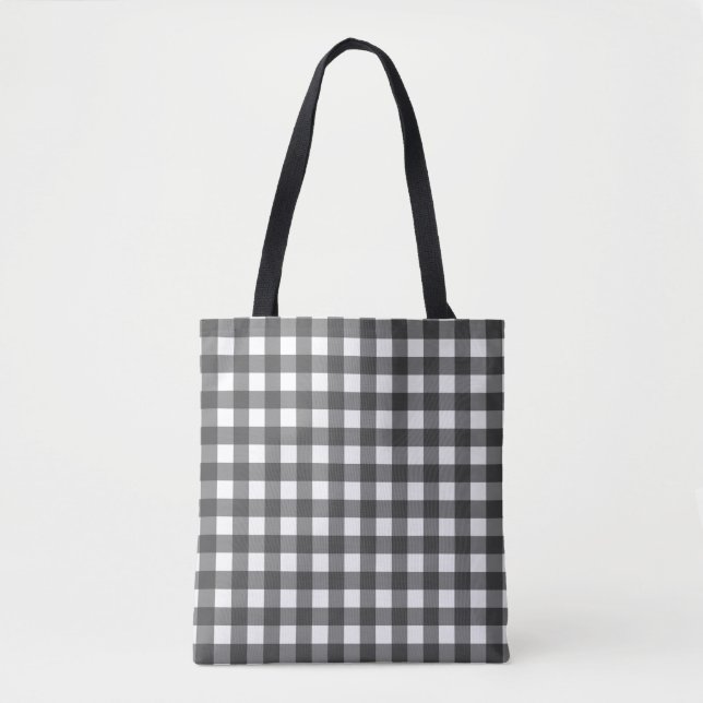 Black and White Vichy Print Gingham Mönster Tygkasse (Framsida)