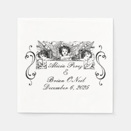 Black and White Victorian Cherubs Bröllop Cocktail Pappersservett