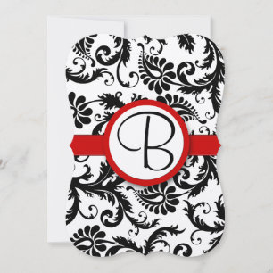 Black and White Victorian Damask Red Trim Bröllop Inbjudningar