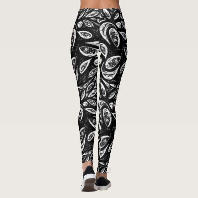 "Black and White Vild Swirls" Yoga Pant Leggings (Baksida)