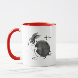 Black and White Watercolor Bunny Mugg