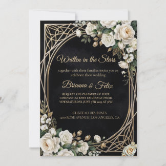 Black and white Watercolor Floral Wedding  Inbjudningar