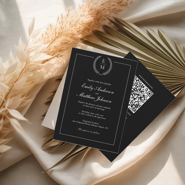 Black And White Wedding Invitation QR Code Inbjudningar (Skapare uppladdad)