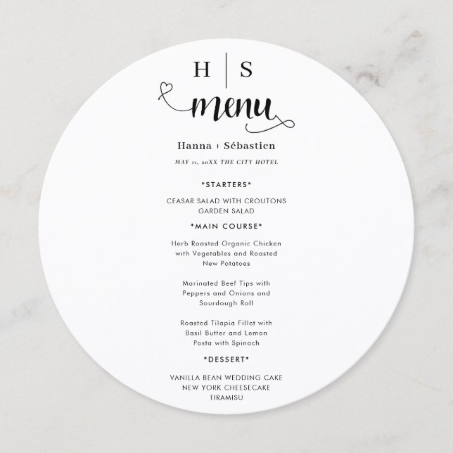 Black and White Wedding Menu Meny (Framsida)
