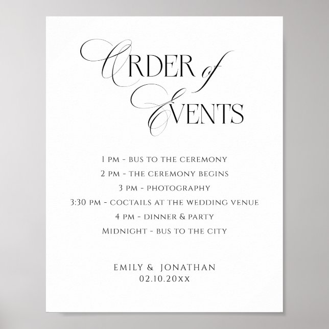 Black and White Wedding Order of Events Poster (Framsidan)