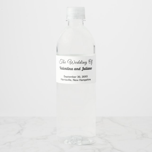 Black and White Wedding Water Bottle Labels Vattenflaska Etikett (Framsida)