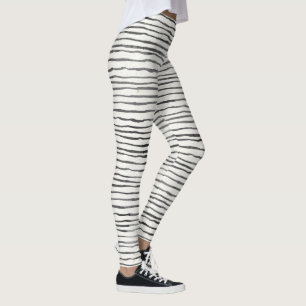 Black and White Whimsical Boho Vågrät Rand Leggings