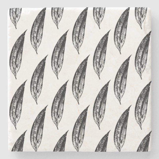 Black and White White Lily Leaf Print Stenunderlägg (Framsidan)